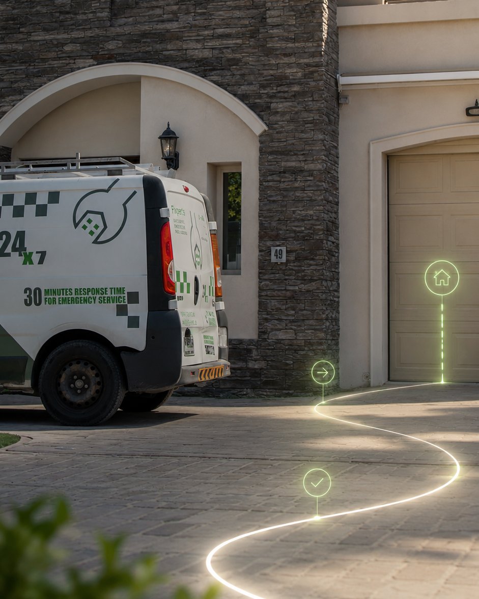 Fixperts service van arriving at a Dubai villa